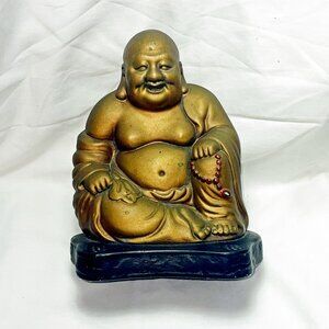 Vintage Gold Chalkware Buddha MARWAL Industries Luck Happy Buddha, Spiritual